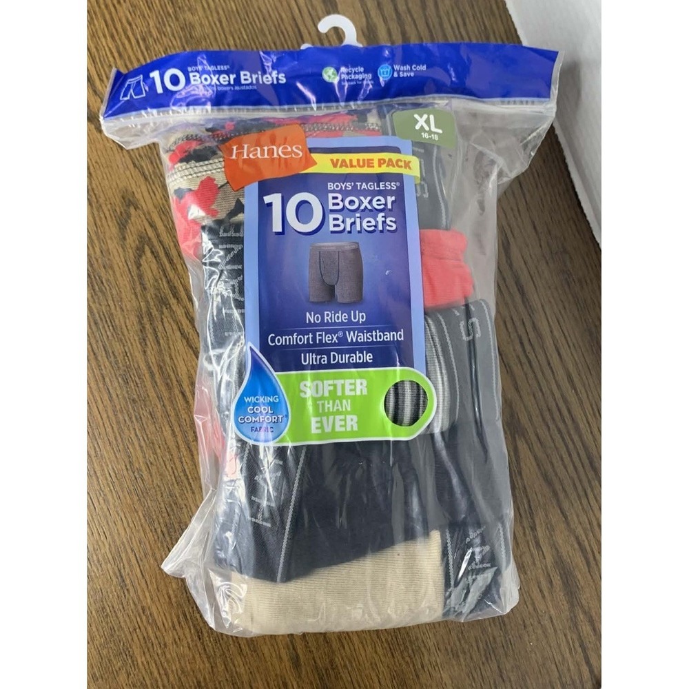 Hanes Underwear Boys XL 16-18 Boxer Briefs Tagless Cool Comfort 10 Pair New 1103